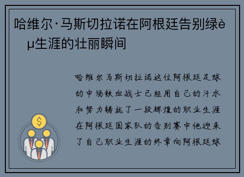 哈维尔·马斯切拉诺在阿根廷告别绿茵生涯的壮丽瞬间